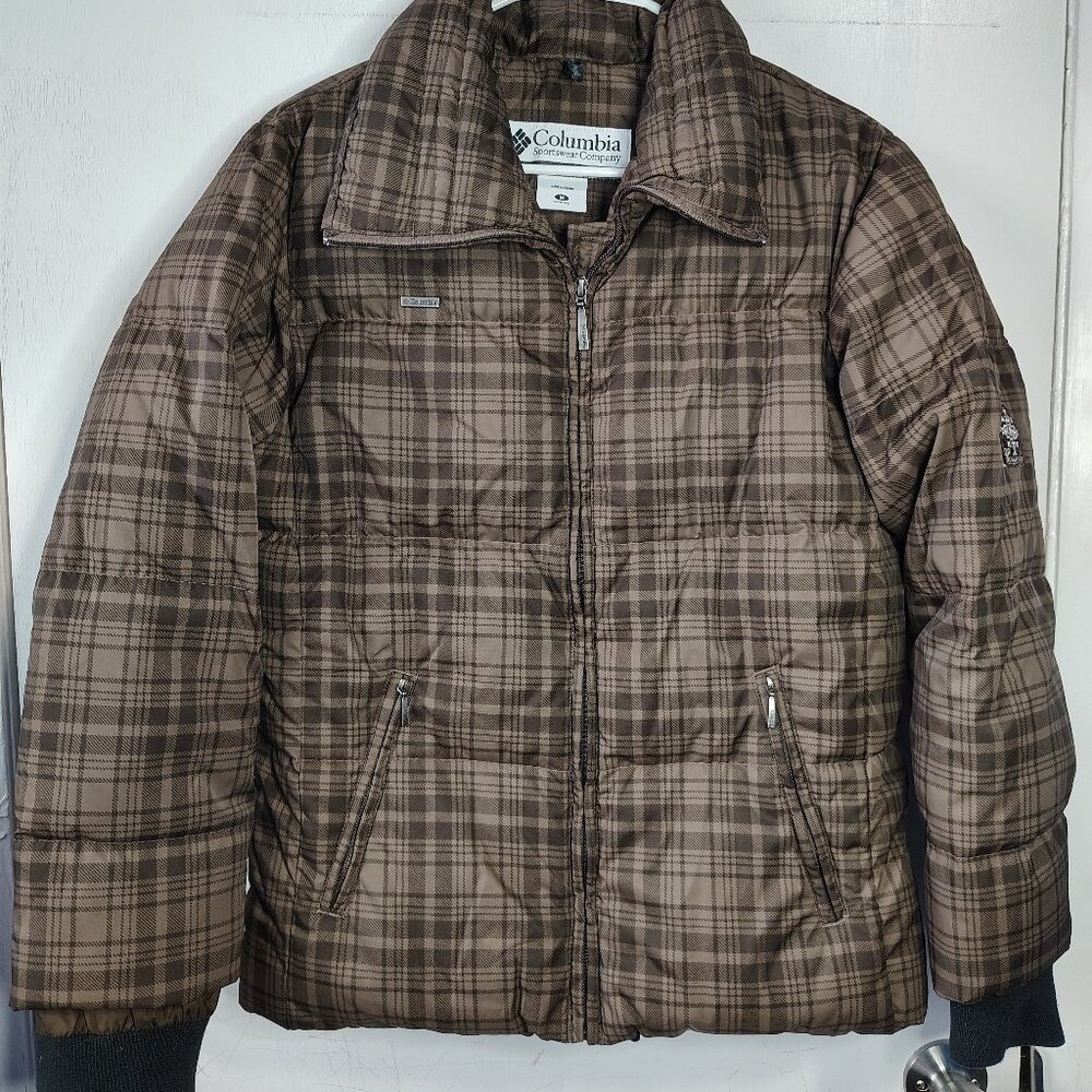 Columbia Jacket Women's Medium Brown Plaid Goose Down Puffer